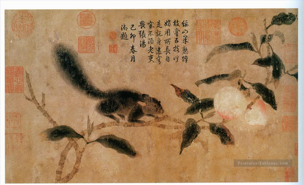 écureuil de qian xuan sur la pêche traditionnelle Peintures à l'huile